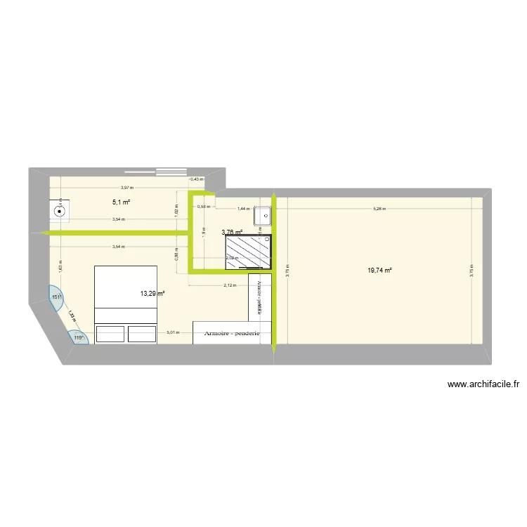 Arri&egrave;re. Plan de 4  et 42 m²