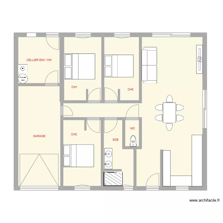MAISON C. Plan de 7  et 100 m²