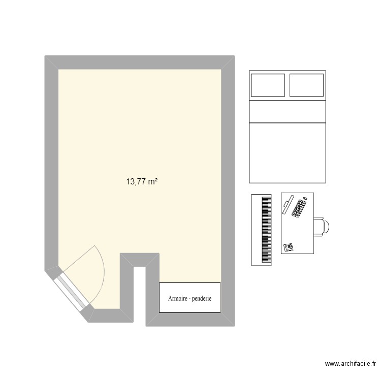 Plan Chambre Elsa. Plan de 1 pièce et 14 m2