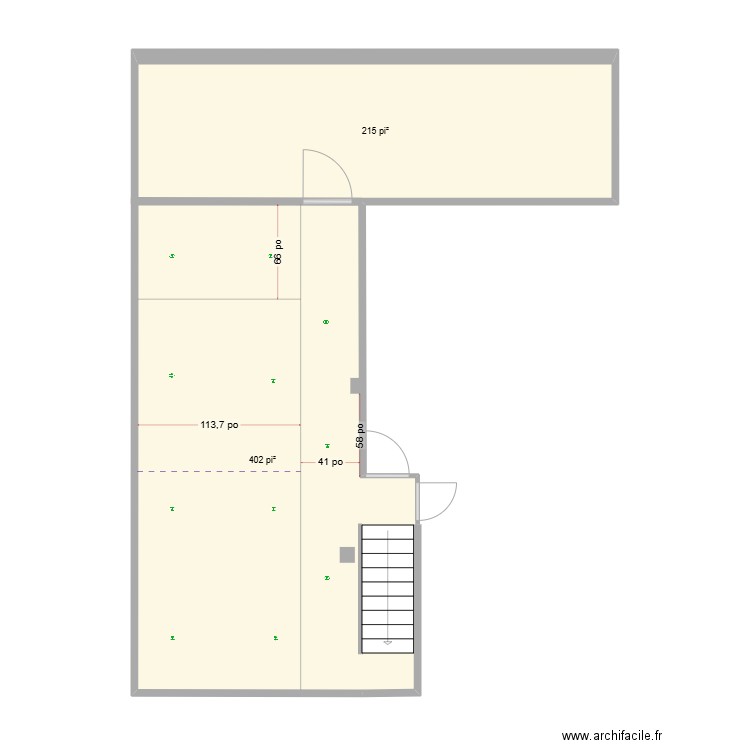 sous-sol. Plan de 2 pièces et 57 m2