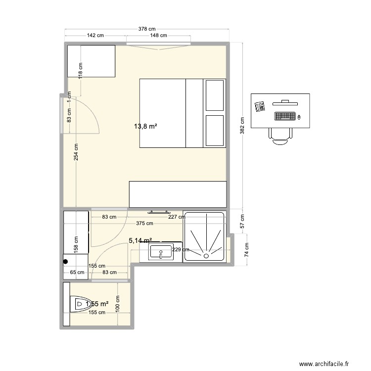 Plan suite parentale Lemud 2. Plan de 3 pièces et 20 m2