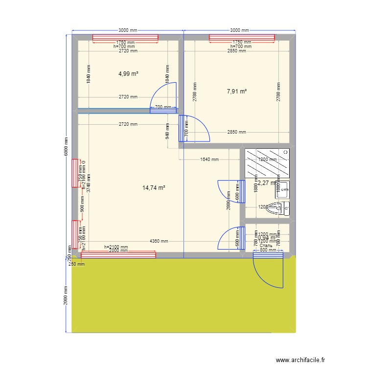 36 222 Губино. Plan de 6 pièces et 41 m2