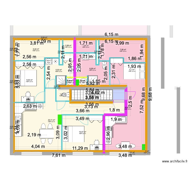 rdz. Plan de 80 pièces et 644 m2