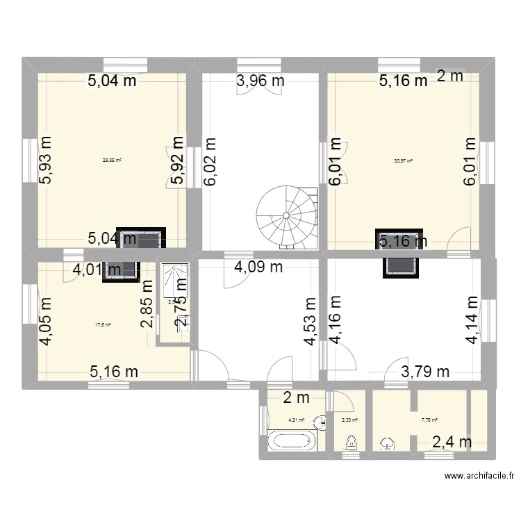 RDC2. Plan de 7 pièces et 96 m2