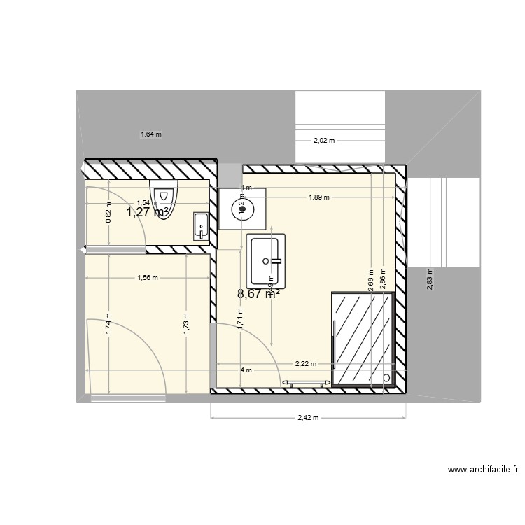 Arba SDB2 Zoom Vlast3. Plan de 2 pièces et 10 m2