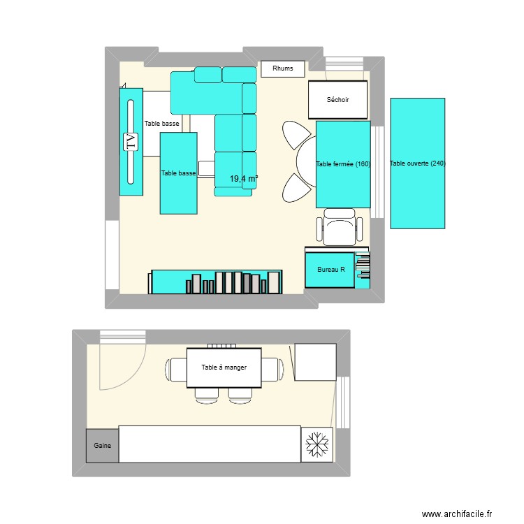 Cuisine 10B. Plan de 2 pièces et 29 m2