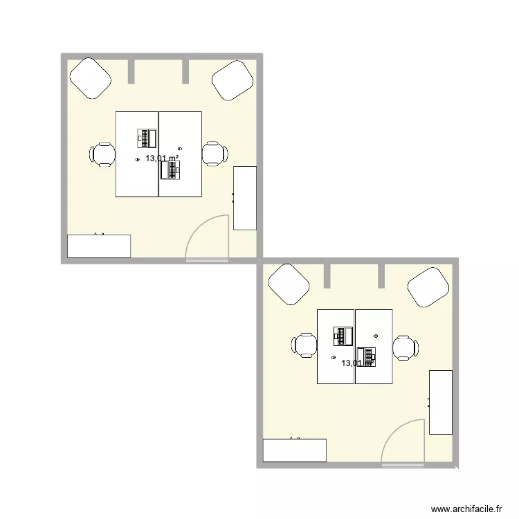 bureau2. Plan de 2  et 26 m²