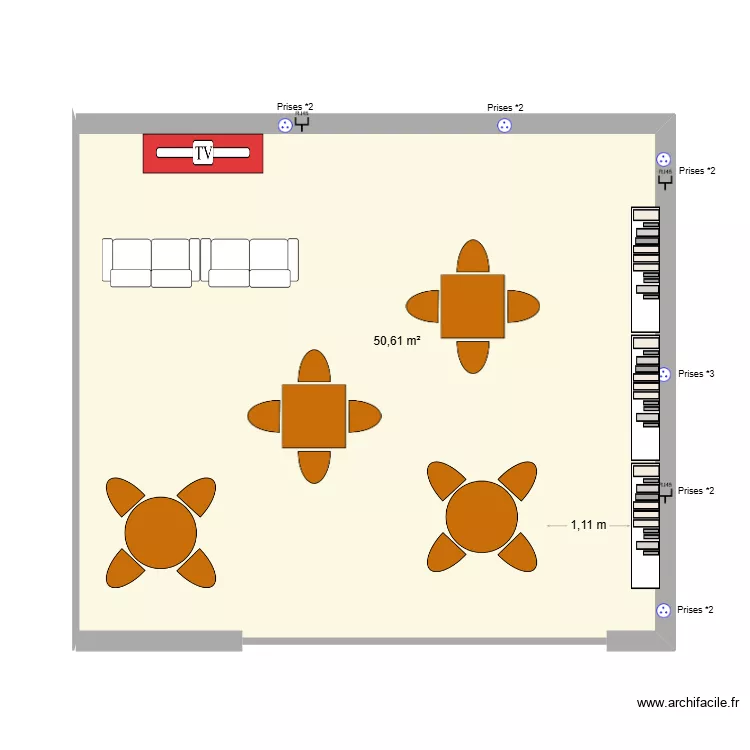Espace jeux vid&eacute;o. Plan de 1  et 51 m²