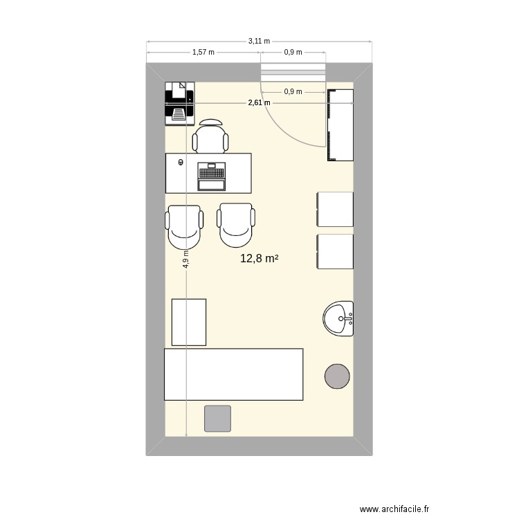 Box 5 Consultation Barbès. Plan de 1 pièce et 13 m2