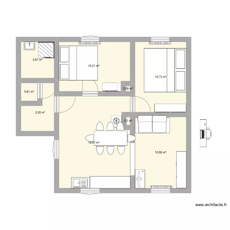 17 GOL. Plan de 9 pièces et 59 m²