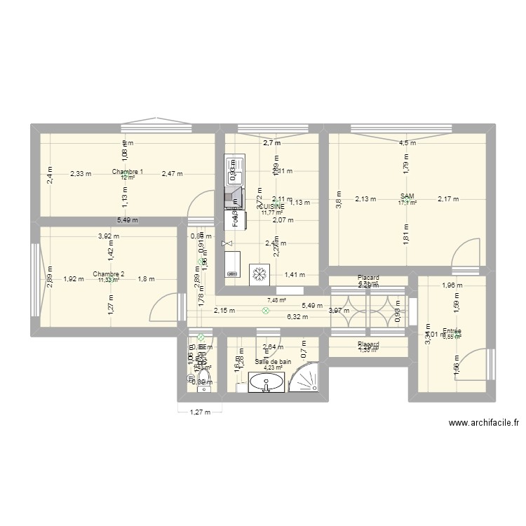 Appart. Plan de 10 pièces et 74 m2
