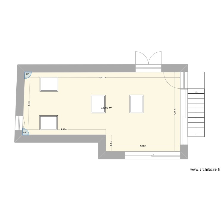 Extension cuisine. Plan de 1 pièce et 32 m2