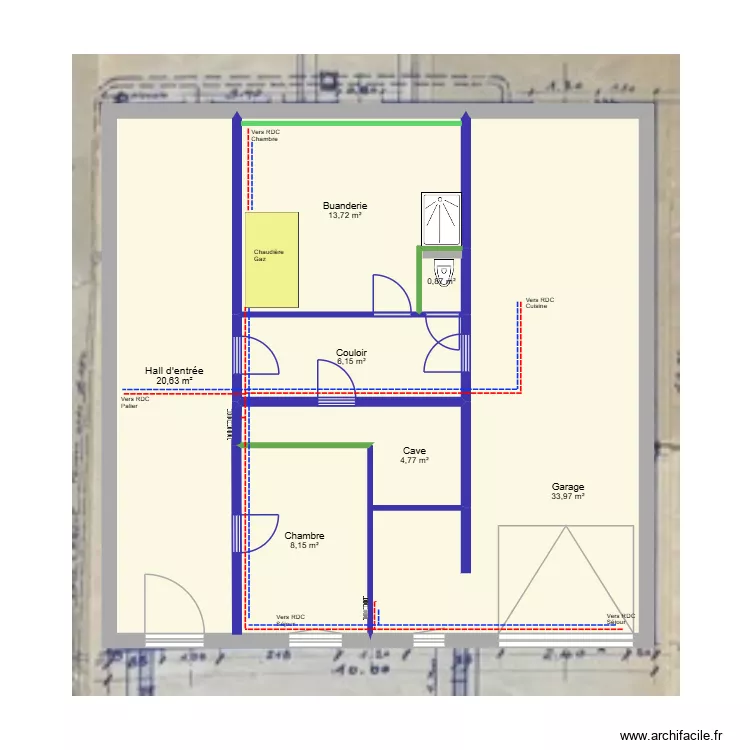 RDJ - Réseaux CHAUFFAGE. Plan de 7 et 88 m² RDJ - Réseaux CHAUFFAGE. Plan de 7 et 88 m²