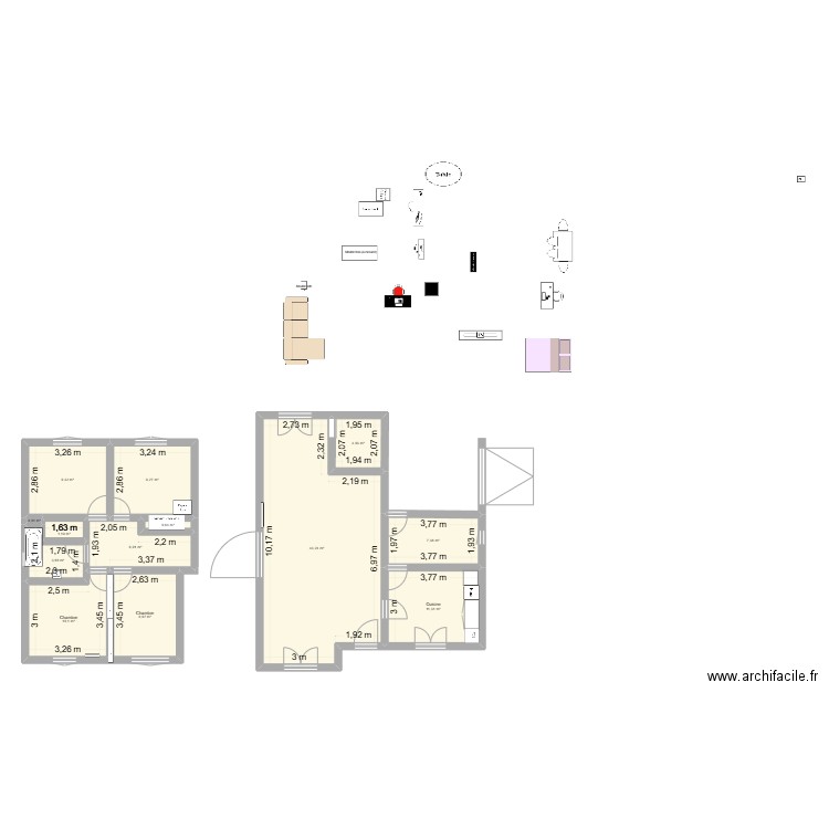 Maison Merignac. Plan de 13 pièces et 116 m2