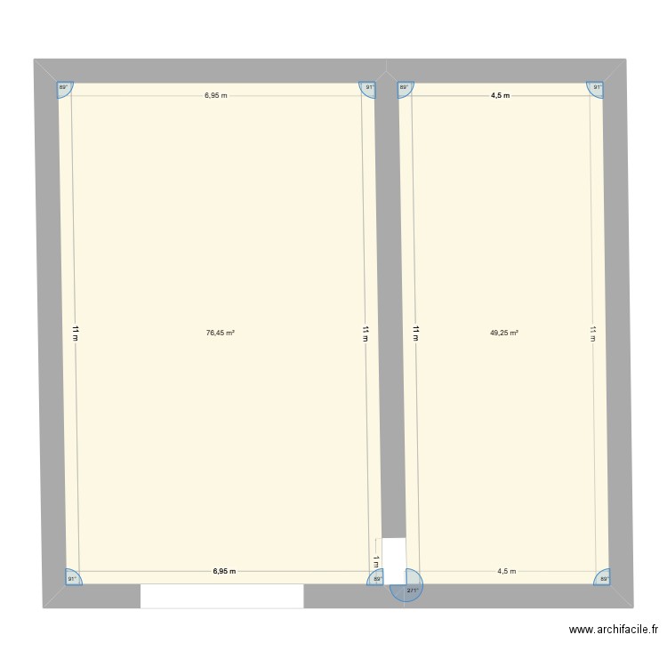 atelier. Plan de 2 pièces et 126 m2