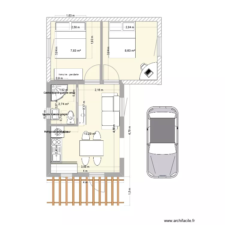 CHALET V3. Plan de 4  et 32 m²