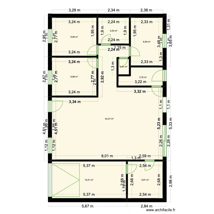 nom. Plan de 9  et 101 m²