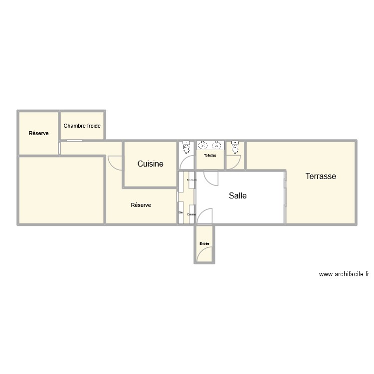 Restaurant. Plan de 10 pièces et 76 m2