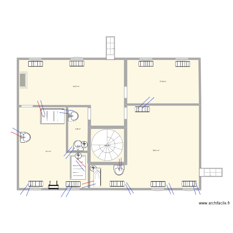 2 em etage. Plan de 6 pièces et 194 m2