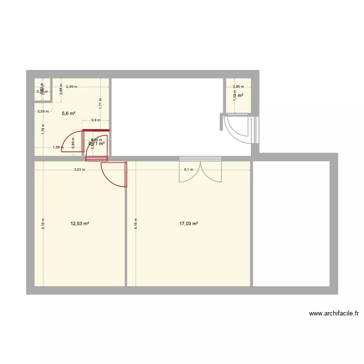 1 er plan. Plan de 4 pièces et 29 m²