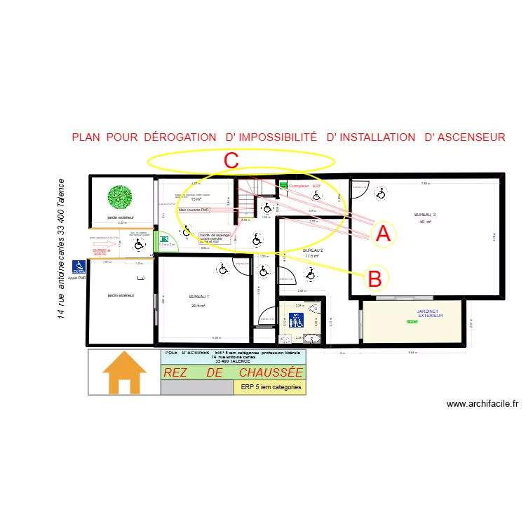 plan impossibilit&eacute; ascenseur. Plan de 