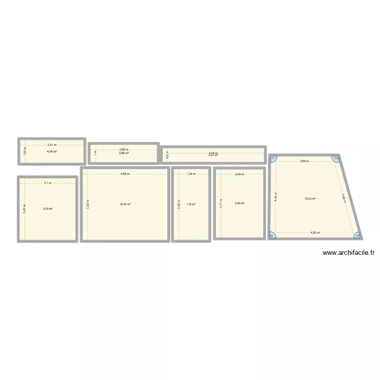ETAGE. Plan de 8 pièces et 79 m²