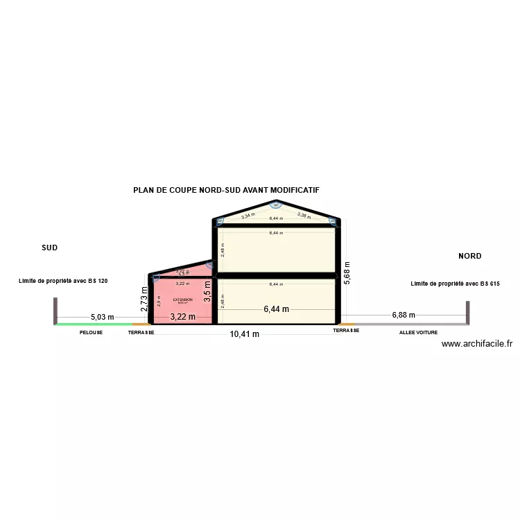 DP 3 PLAN DE COUPE NORD-SUD avant modificatif. Plan de 