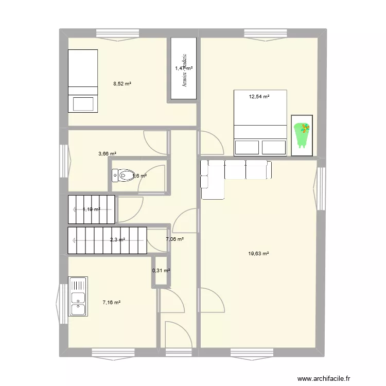 Maison. Plan de 14  et 138 m²