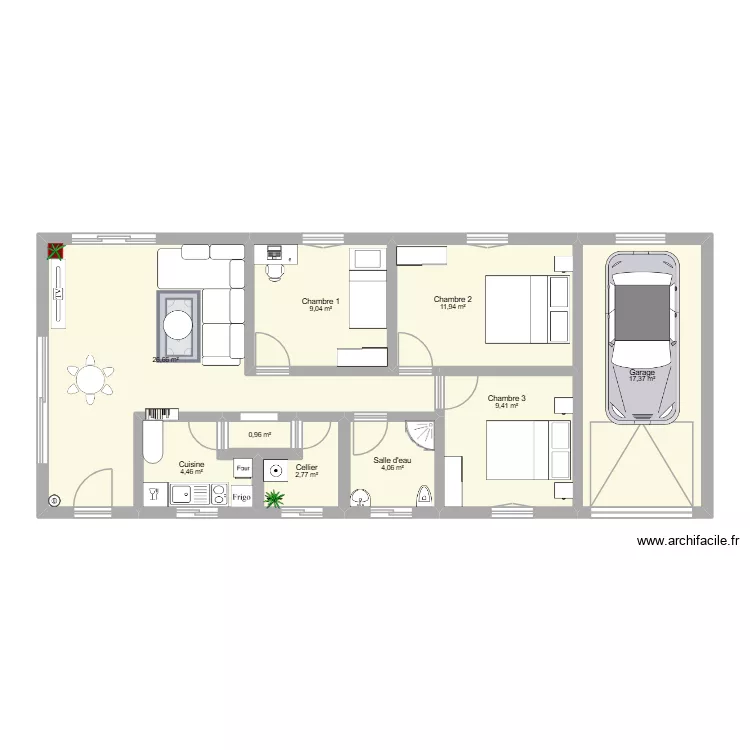 Maison. Plan de 9  et 87 m²
