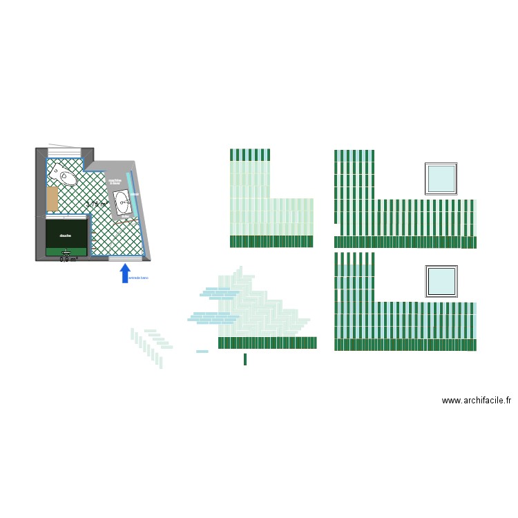 BANO UJUE . Plan de 2 pièces et 5 m2