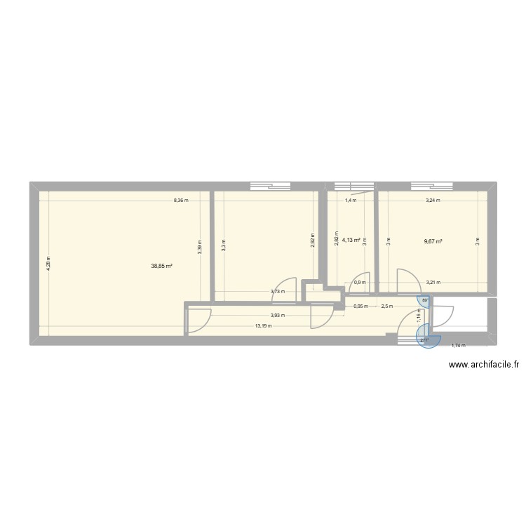 Rosas- Céline & Greg. Plan de 3 pièces et 53 m2