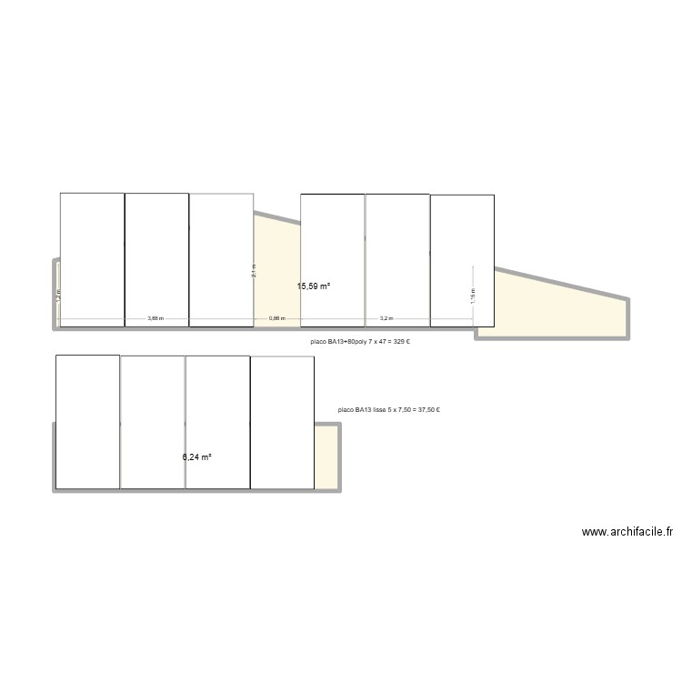 grenier. Plan de 2 pièces et 22 m2