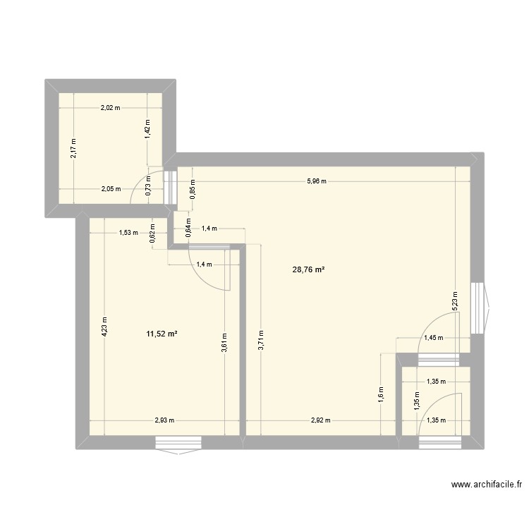 incles valeurs réelles chantal. Plan de 2 pièces et 40 m2