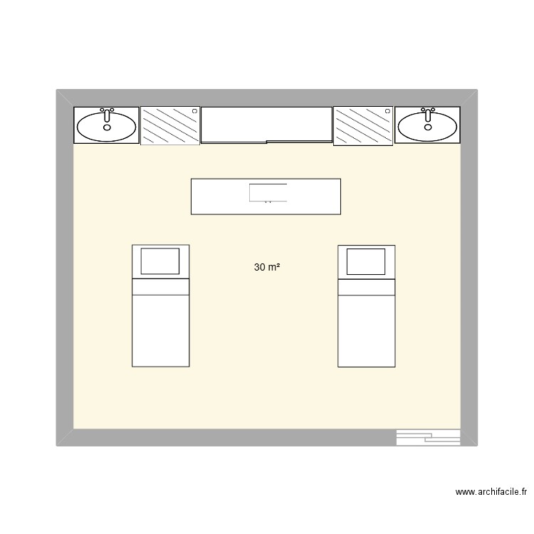Cabine. Plan de 1 pièce et 30 m2