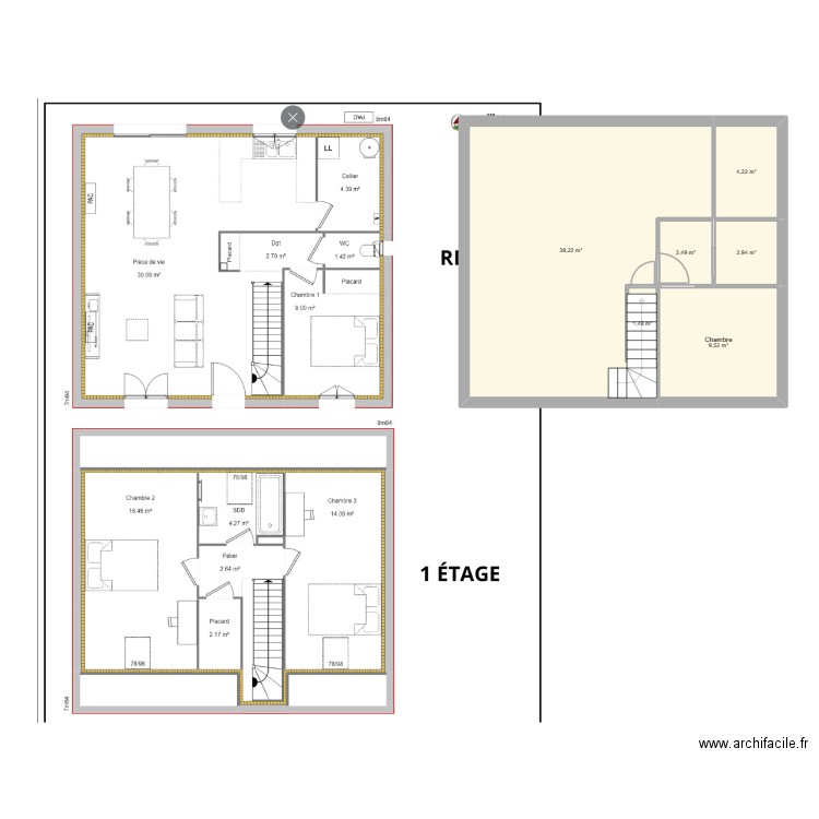 Modif plan PIF. Plan de 6 pièces et 60 m2