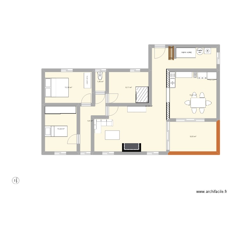 chambres noire 2c. Plan de 8 pièces et 97 m2