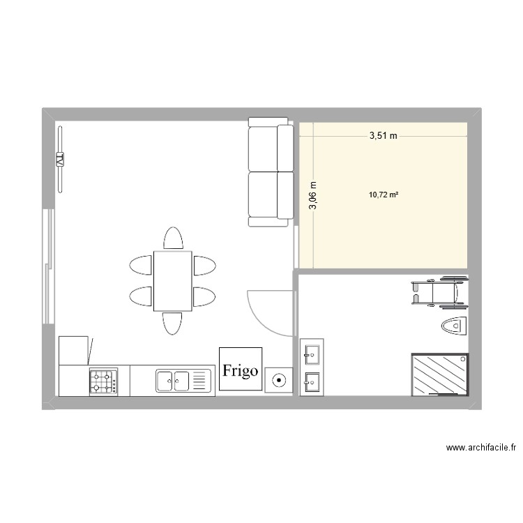 T2 parents. Plan de 1 pièce et 11 m2