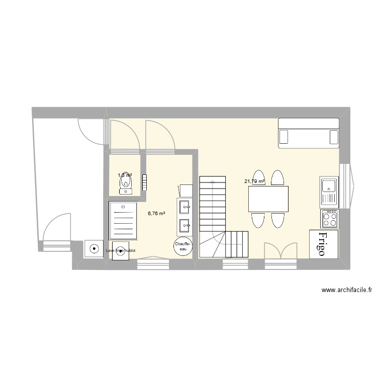 Extension version 1. Plan de 3 pièces et 30 m2