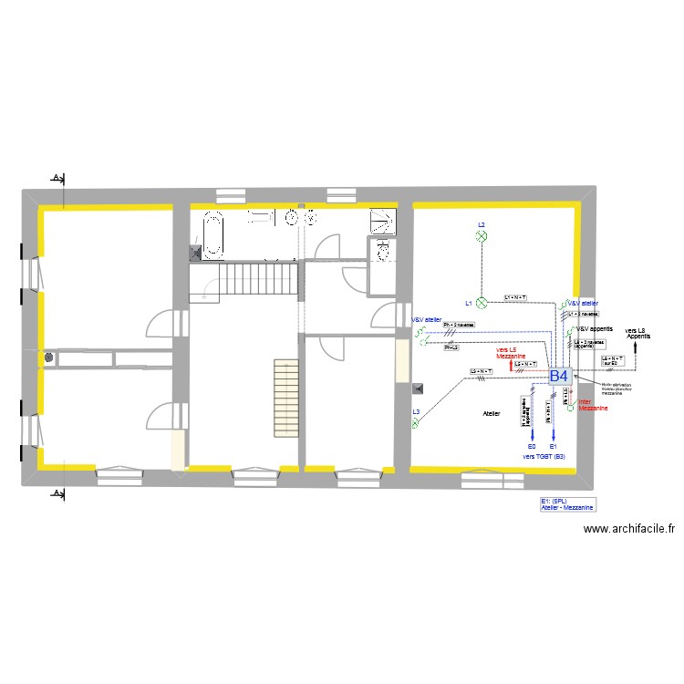 Atelier_Electricité_Eclairage_E1_V4. Plan de 1 pièce et 154 m2