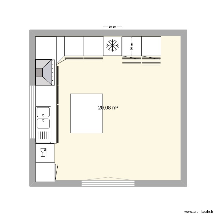 cantine. Plan de 1 pièce et 56 m2