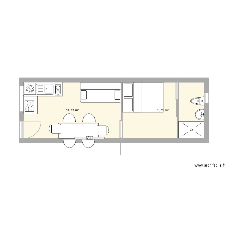 plan tout changer. Plan de 2 pièces et 21 m2