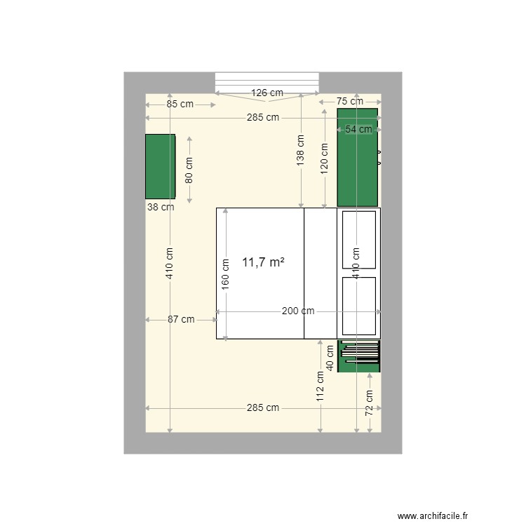 Chambre FD Rungis Leroy Merlin. Plan de 1 pièce et 12 m2