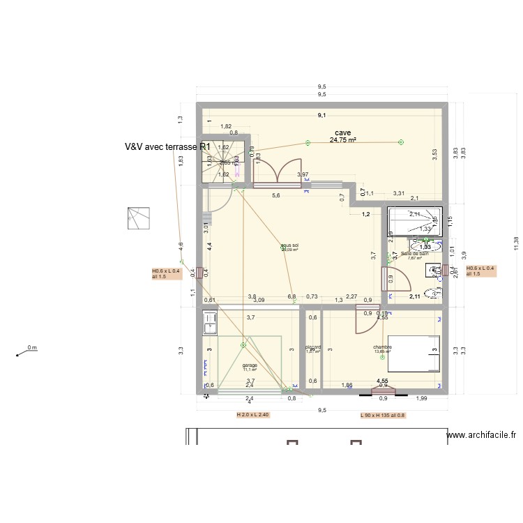 essai toiture. Plan de 24 pièces et 207 m2