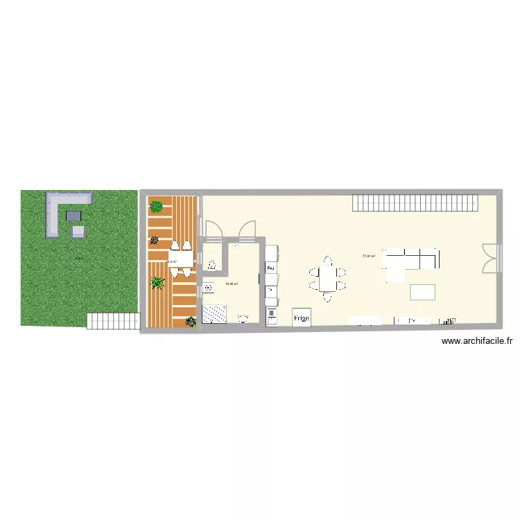 Am&eacute;nagement RDC. Plan de 3  et 105 m²