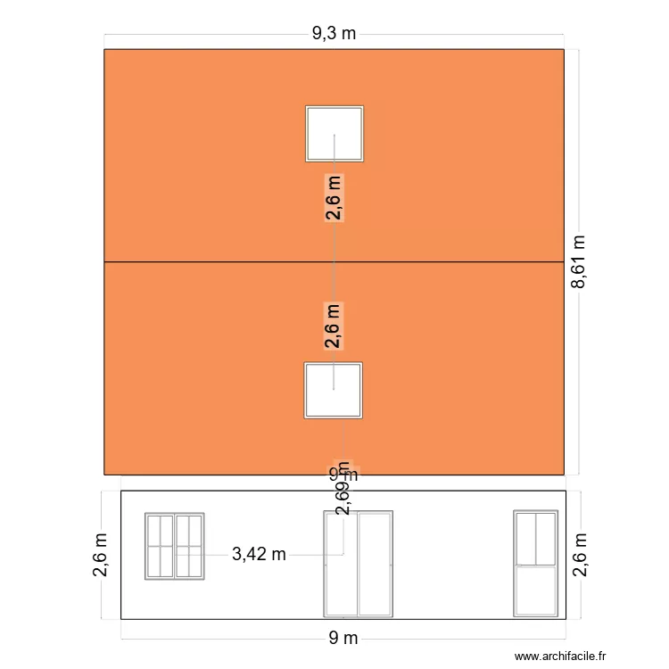 dom facade est. Plan de 