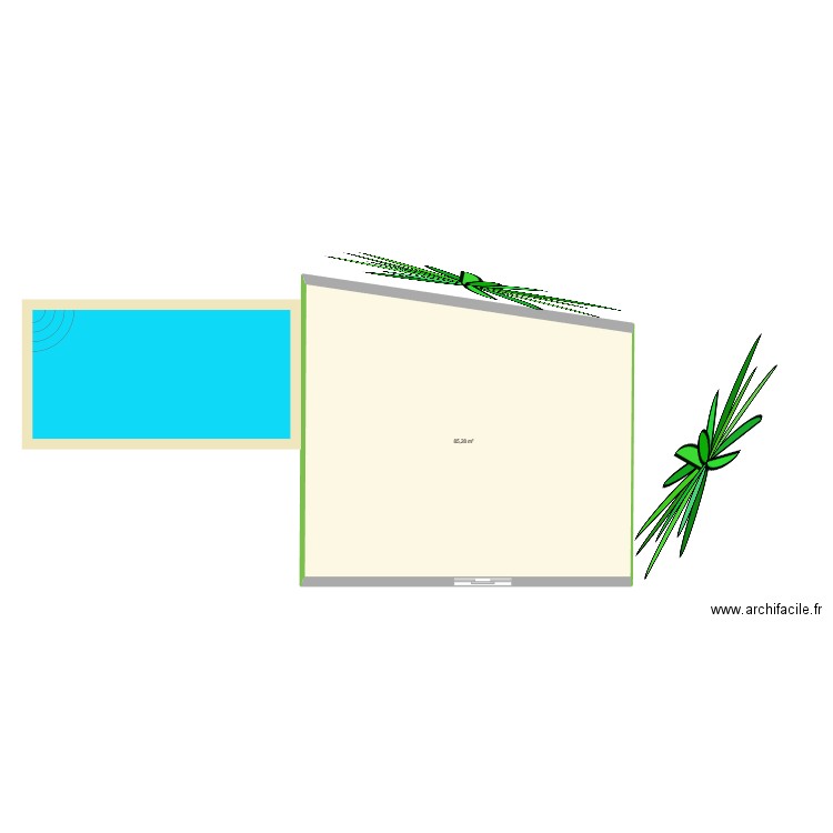 terrasse. Plan de 1 pièce et 85 m2