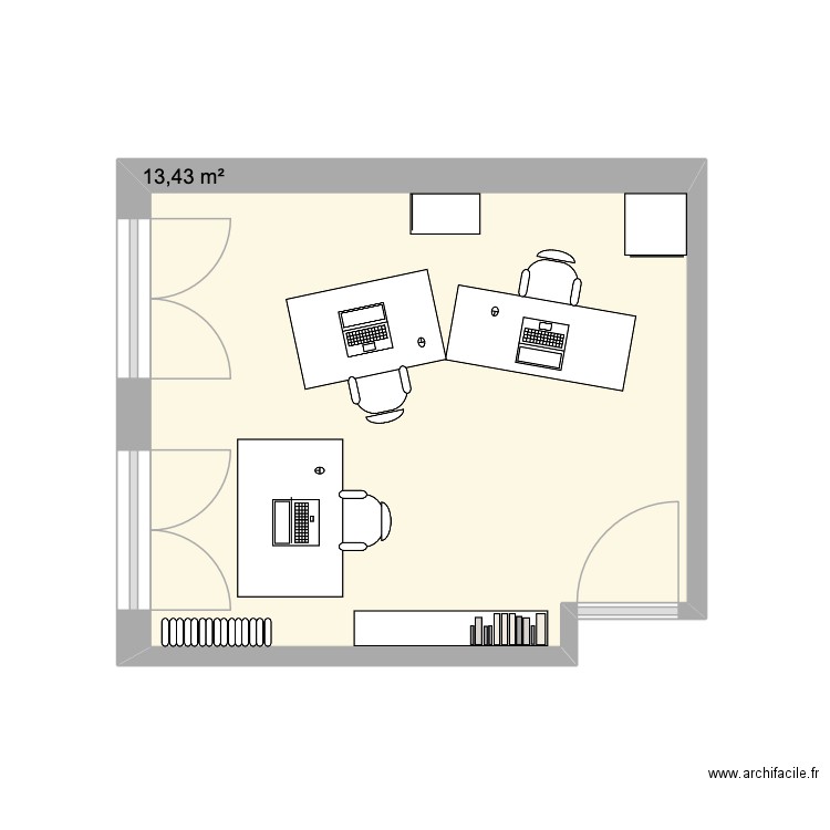 bureau ang. Plan de 1 pièce et 13 m2
