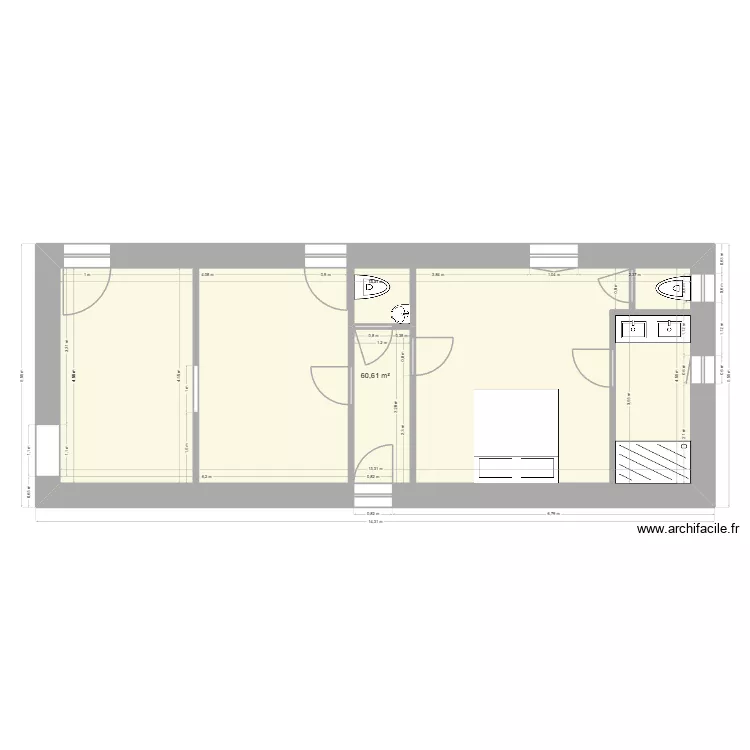 Chaufferie 21-01. Plan de 1  et 61 m²