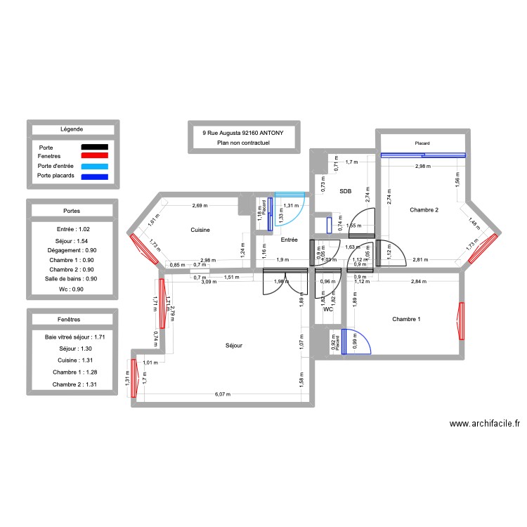 GENARD avec mesure. Plan de 15 pièces et 75 m2