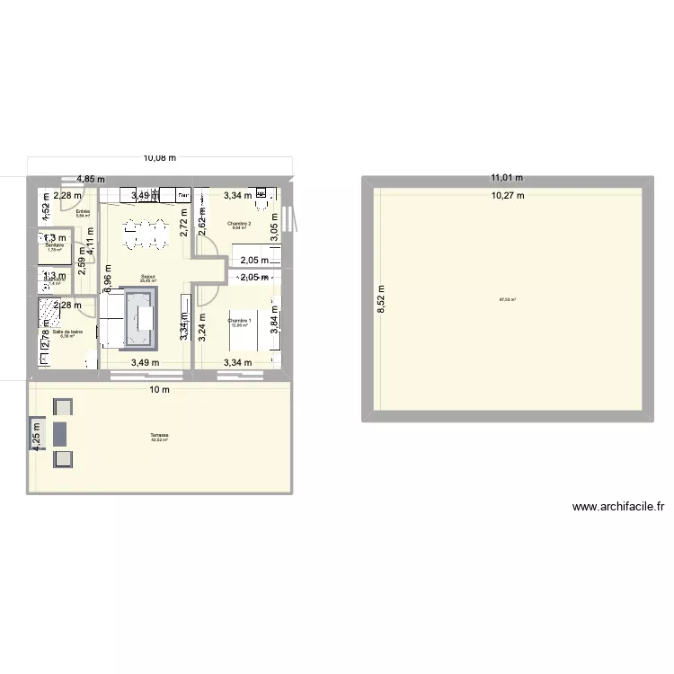 Plan T3 type. Plan de 9  et 193 m²